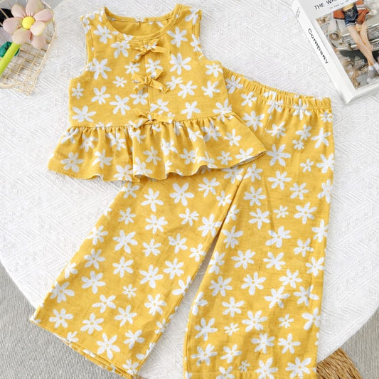 Girls Co-Ord Set with Pants- Sunflowers
