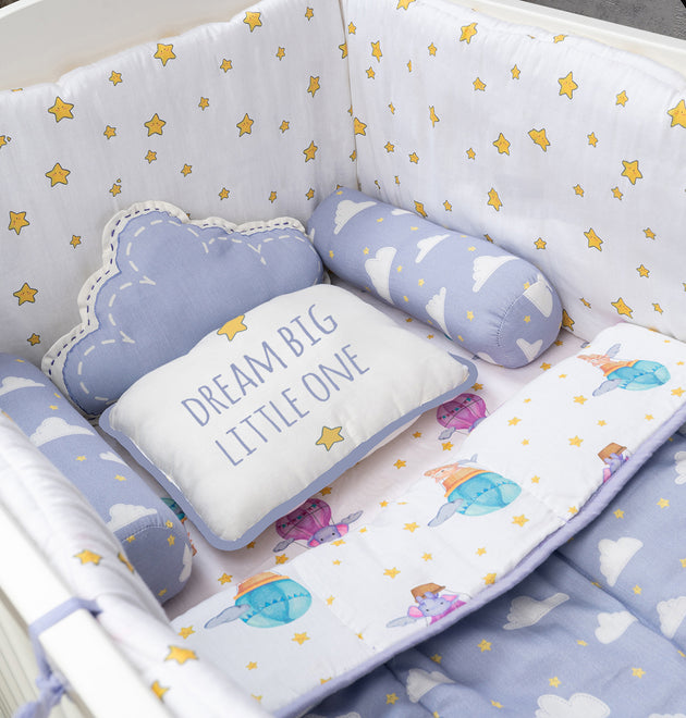 Cot Bedding Set with Bumper - Sky is the Limit | Set of 7