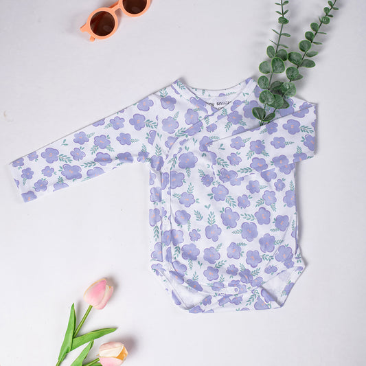 Cotton Kimono Bodysuit- Purple Flowers