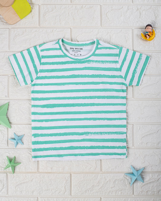 Kids Cotton Tshirt- Green Stripes