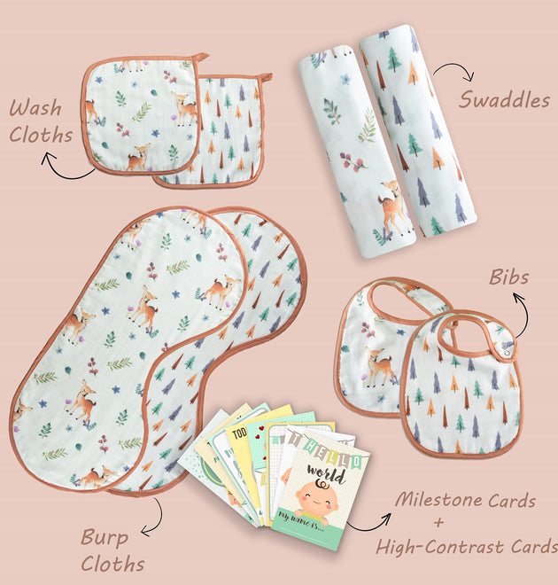 Newborn Essentials Gift Set- Enchanted Forest| Set of 8