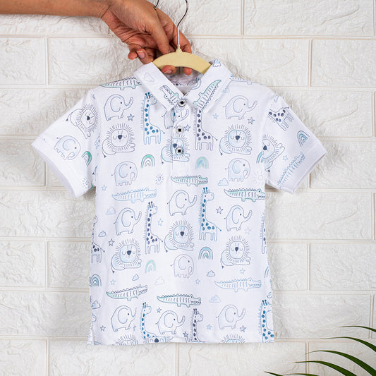 Boys Polo Tshirt- Grey Animals