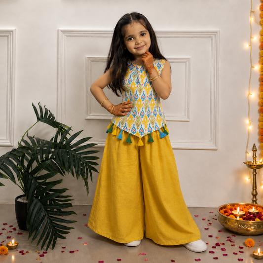 Girls Palazzo Set- Colorful Ikkat