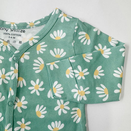 Cotton Sleepsuit- Green Flowers