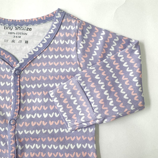 Cotton Sleepsuit- Purple Hearts