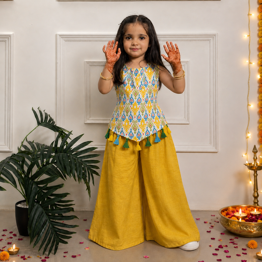 Girls Palazzo Set- Colorful Ikkat