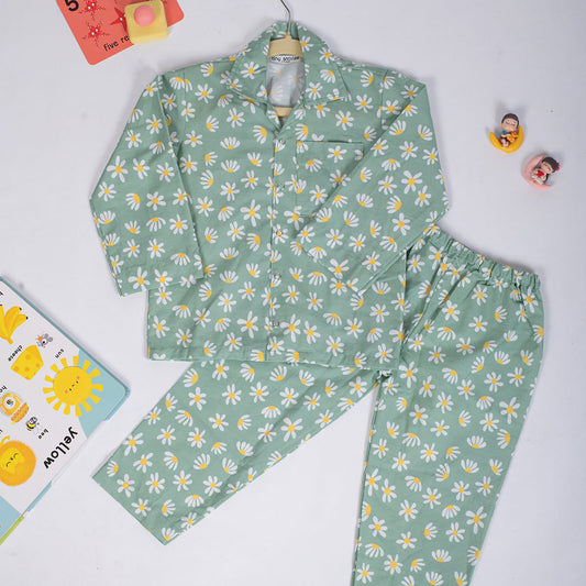 Cotton Nightsuit- Green Flowers