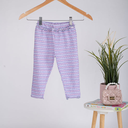 Girls Cotton Leggings- Purple Hearts & Olive Green- Pack of 2