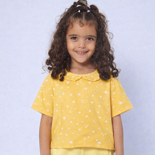 Girls Cotton Half-Sleeve Top- Colorful Animals & Yellow Sky- Pack of 2