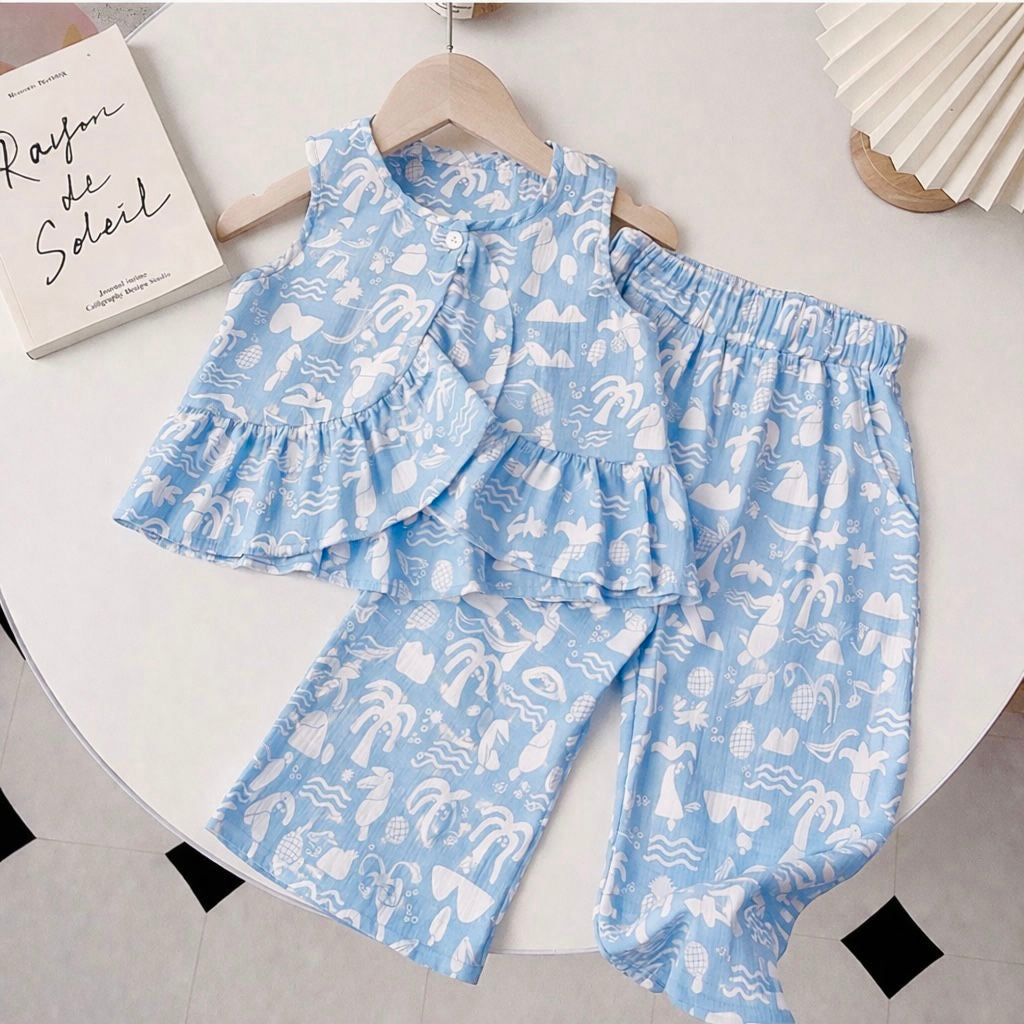 Girls Co-Ord Set with Pants- Tropical vibes