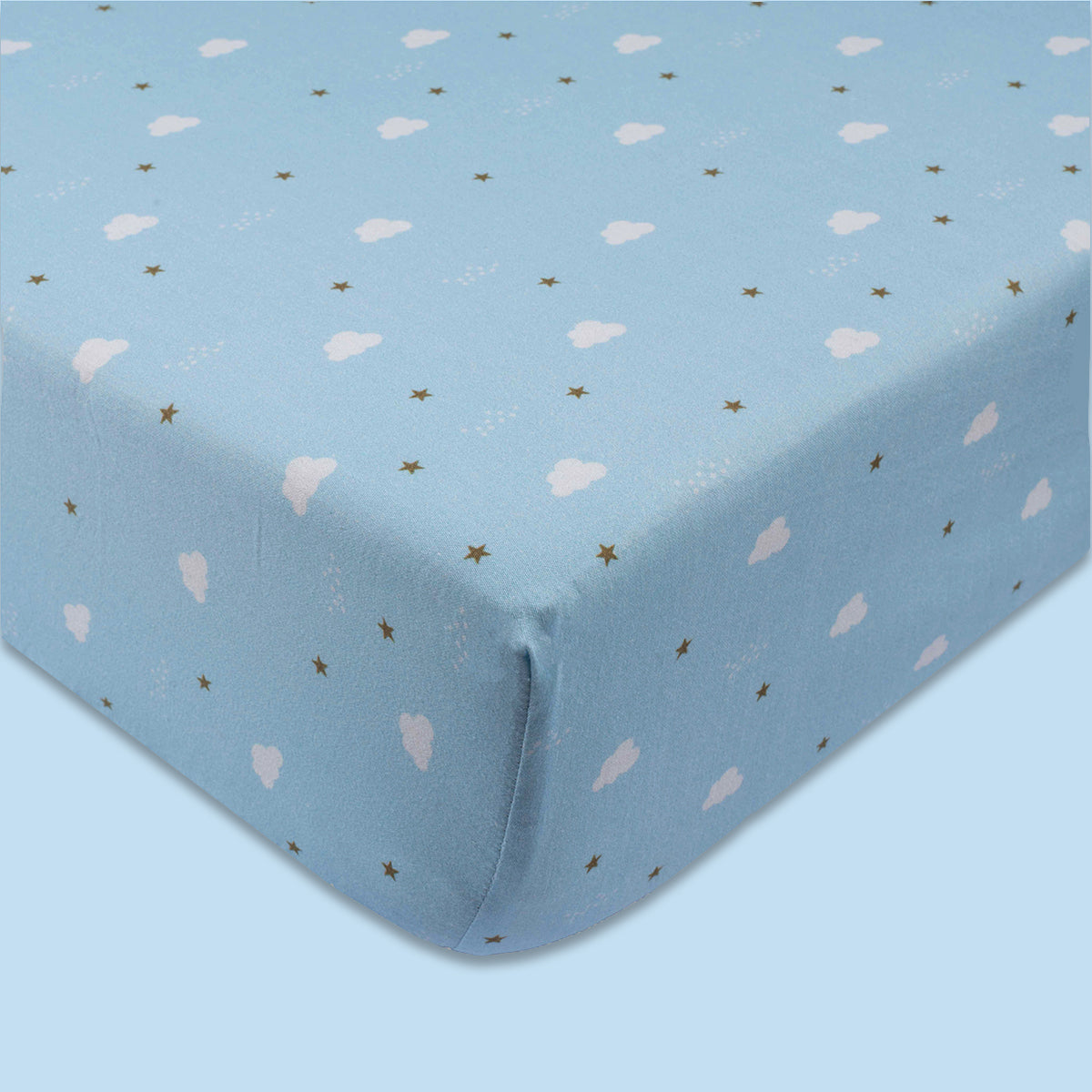 Organic Fitted Cot Sheet- Blue Clouds