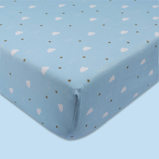 Organic Fitted Cot Sheet- Blue Clouds