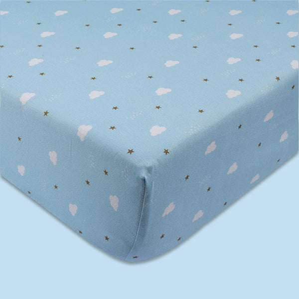 Organic Fitted Cot Sheet- Blue Clouds