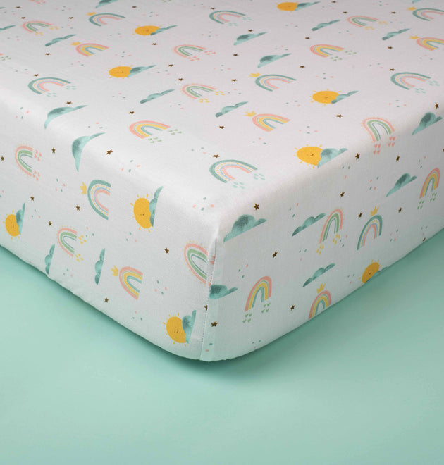 Organic Fitted Cot Sheet- Colorful Rainbows