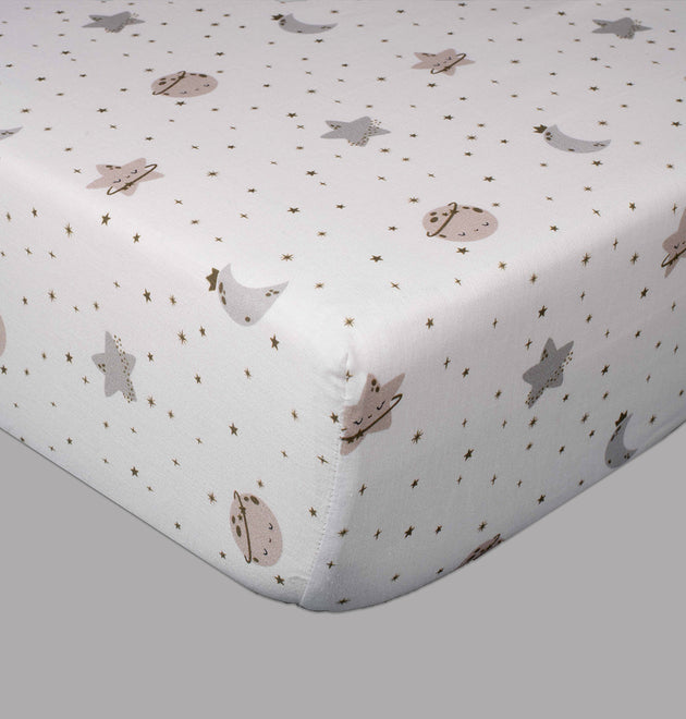 Organic Fitted Cot Sheet- Moon & Stars