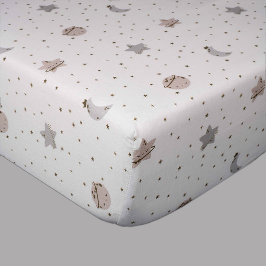Organic Fitted Cot Sheet- Moon & Stars