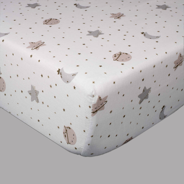 Organic Fitted Cot Sheet- Moon & Stars