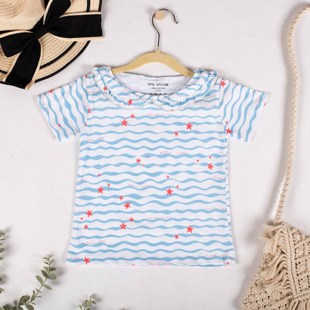 Girls Cotton Half-Sleeve Top- Waves