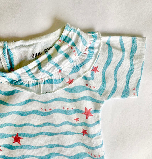 Girls Cotton Half-Sleeve Top- Waves