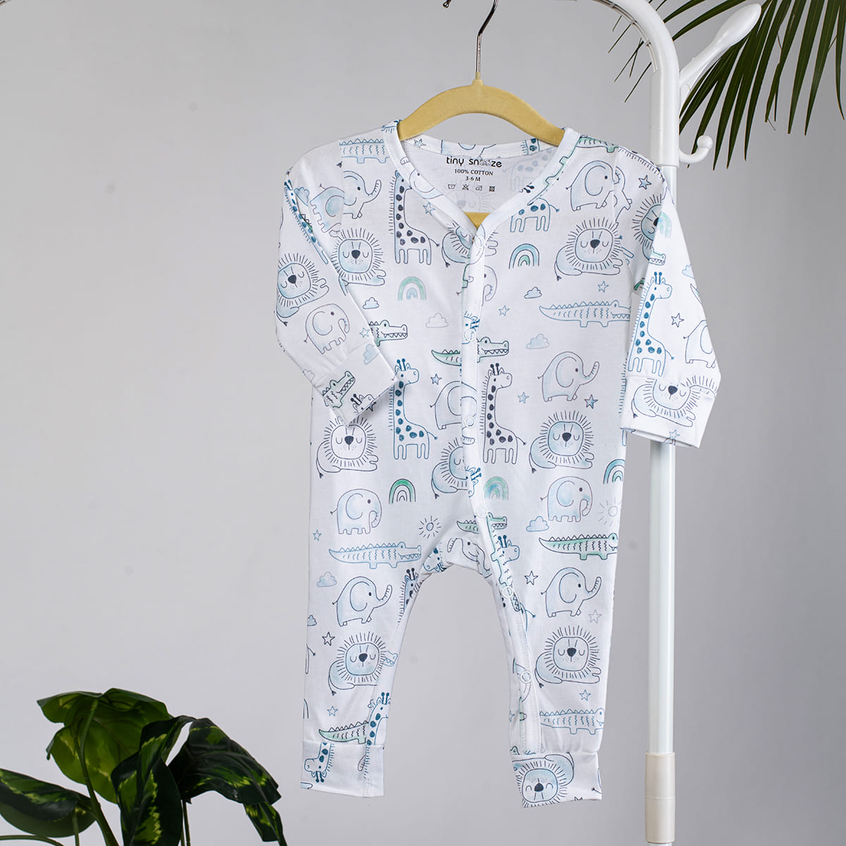 Cotton Sleepsuits- Grey Animals & Grey Sky- Pack of 2