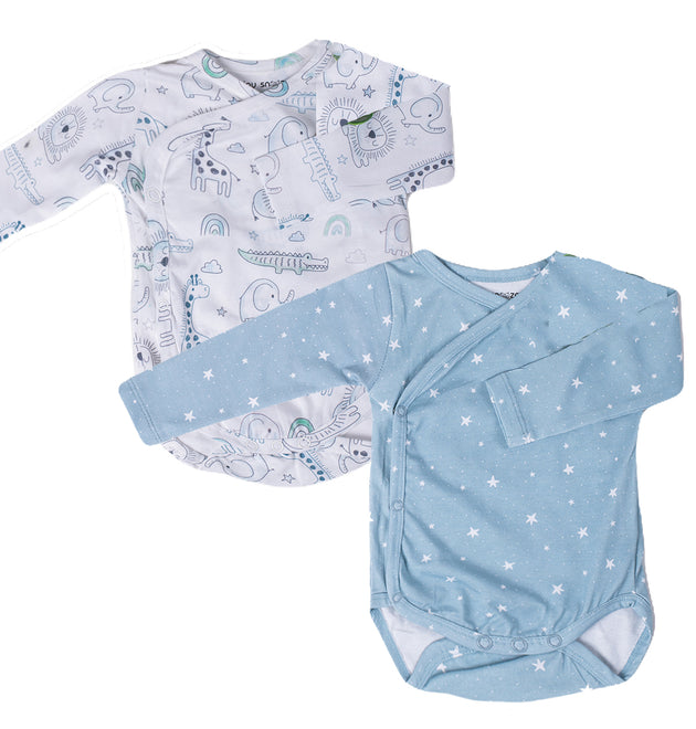 Kimono Bodysuits- Grey Animals & Grey Sky- Pack of 2