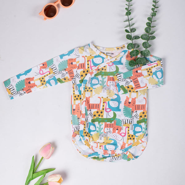 Kimono Bodysuits- Colorful Animals & Green Stipes- Pack of 2