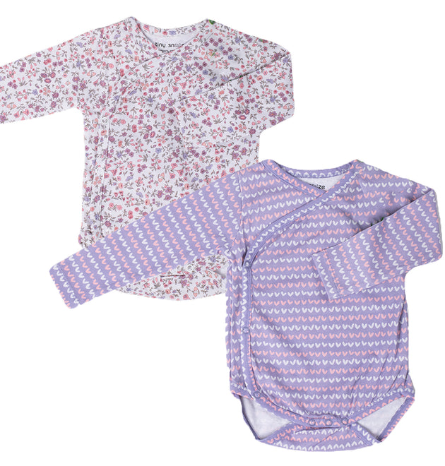 Kimono Bodysuits- Blossom & Purple Hearts- Pack of 2