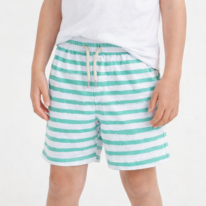 Boys Shorts- Green Stripes & Solid Green- Pack of 2