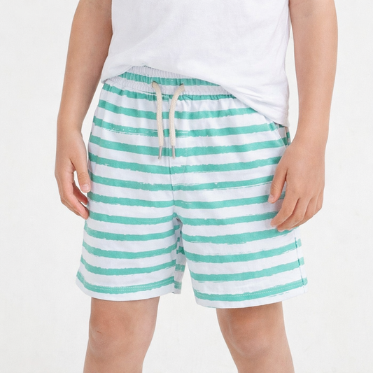 Boys Shorts- Green Stripes & Solid Green- Pack of 2