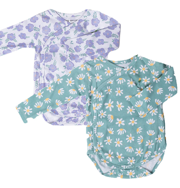 Kimono Bodysuits- Green & Purple Flowers- Pack of 2