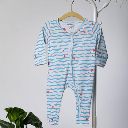 Cotton Sleepsuits- Waves & Underwater- Pack of 2
