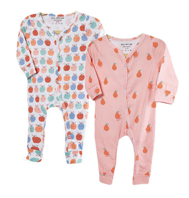 Cotton Sleepsuits- Pears & Apples- Pack of 2