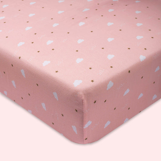 Organic Fitted Cot Sheet- Pink Clouds