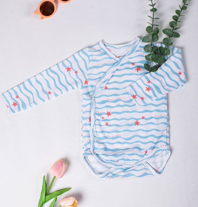 Cotton Kimono Bodysuit- Waves