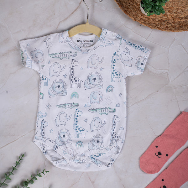 Cotton Bodysuit- Grey Animals