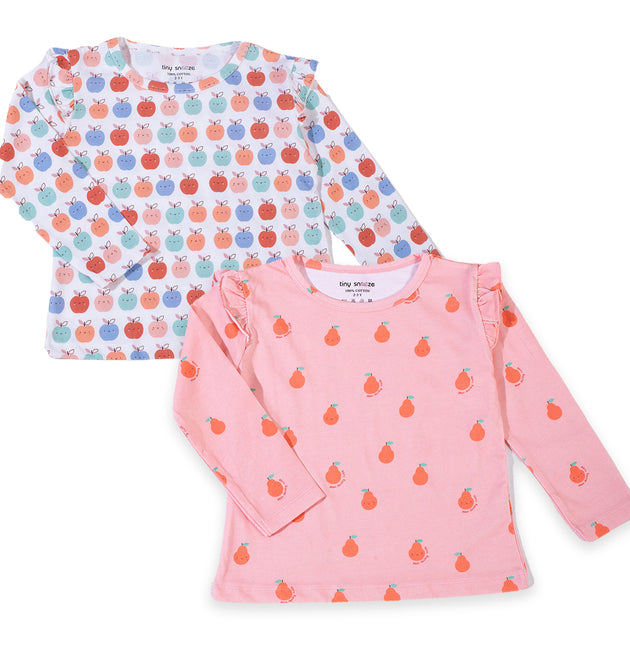 Girls Cotton Full-Sleeve Top- Pears & Apples- Pack of 2