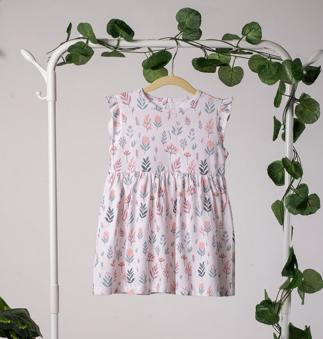 Girls Cotton Frock- Pastel Leaves & Dandelions- Pack of 2