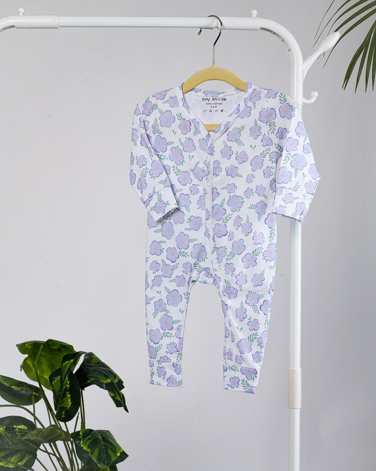 Cotton Sleepsuit- Purple Flowers