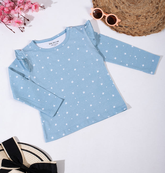 Girls Cotton Full-Sleeve Top- Grey Sky