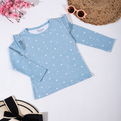 Girls Cotton Full-Sleeve Top- Grey Sky