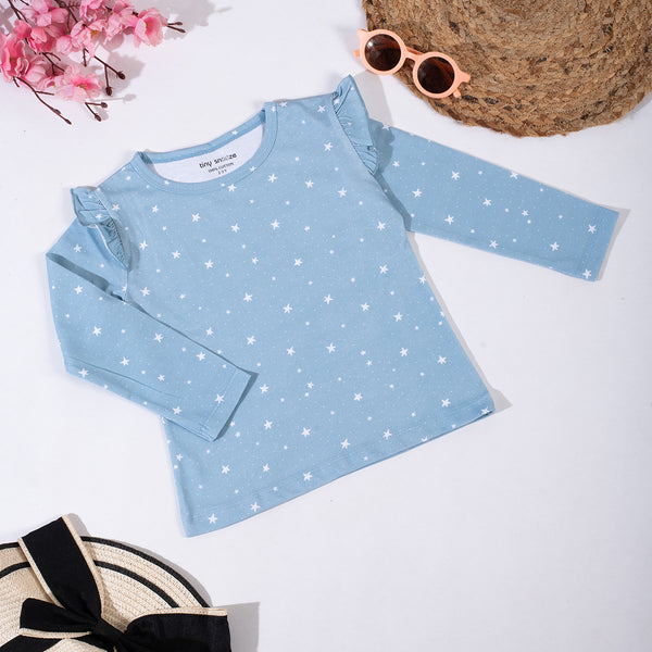 Girls Cotton Full-Sleeve Top- Grey Sky