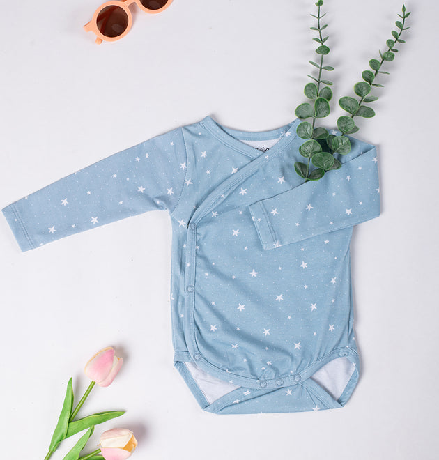 Cotton Kimono Bodysuit- Grey Sky