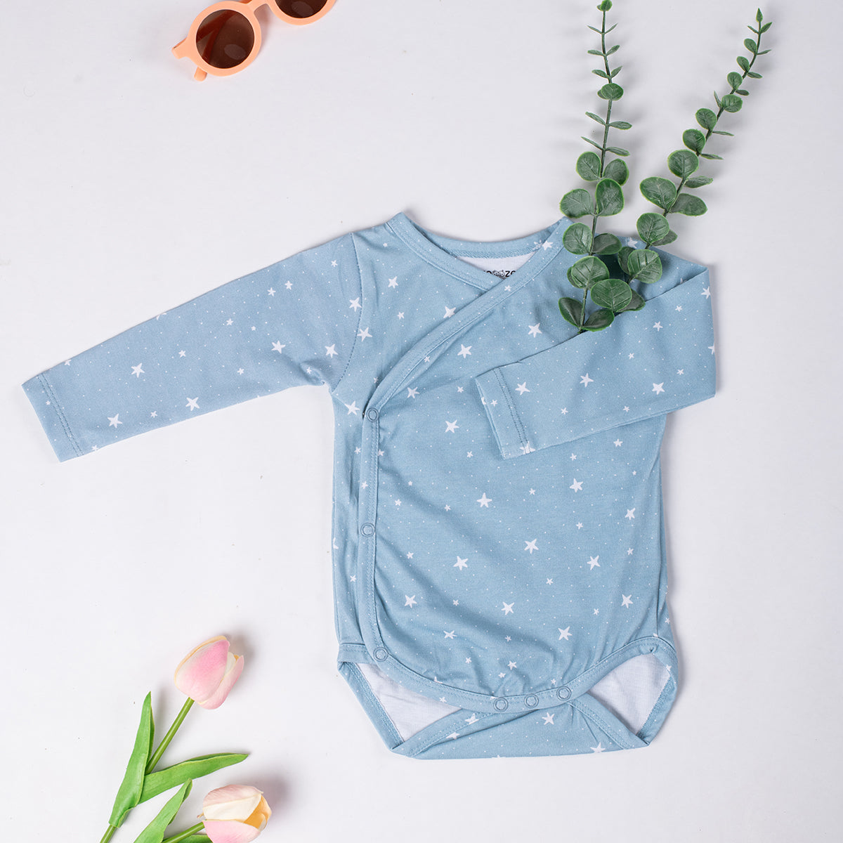 Cotton Kimono Bodysuit- Grey Sky