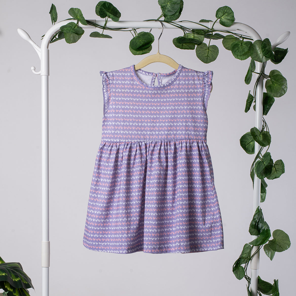 Girls Cotton Frock- Purple Hearts