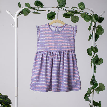 Girls Cotton Frock- Purple Hearts