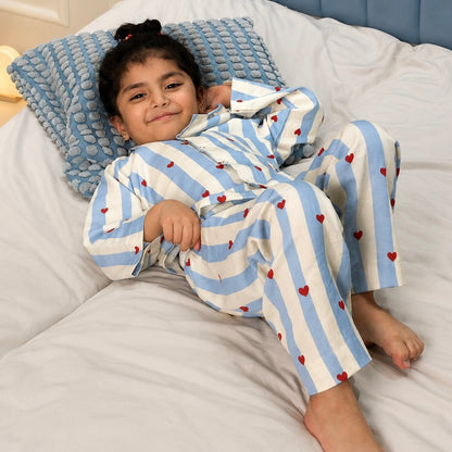 Cotton Nightsuit- Red Hearts