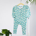 Cotton Sleepsuit- Green Flowers