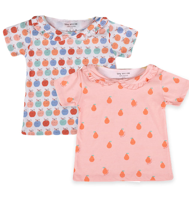Girls Cotton Half-Sleeve Top- Pears & Apples- Pack of 2