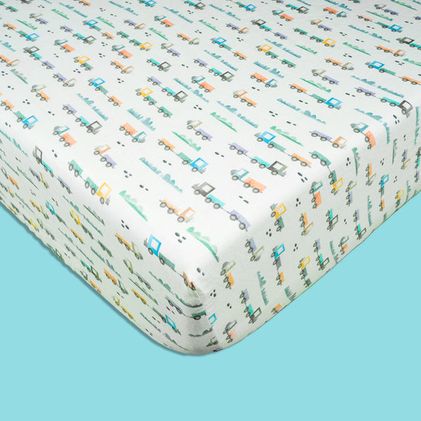 Organic Fitted Cot Sheet- Trucks