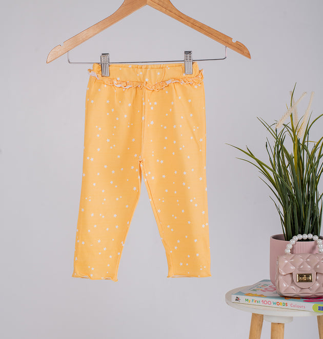 Girls Cotton Leggings- Yellow Sky